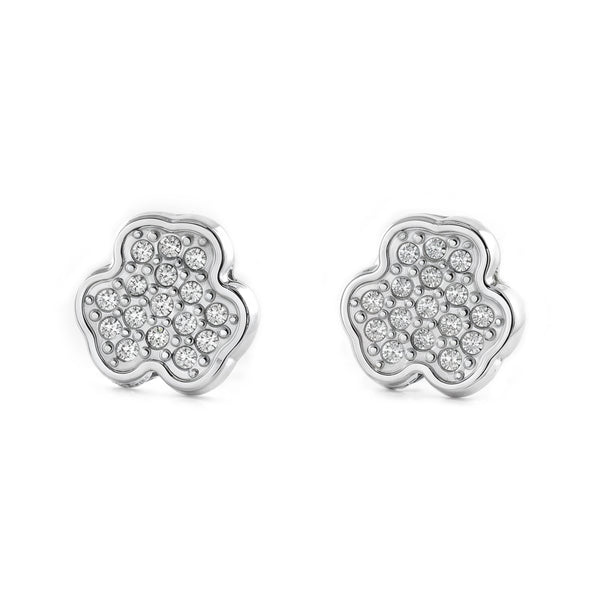 9K White Gold Clover Cubic Zirconia Shine Women-Girls Earrings