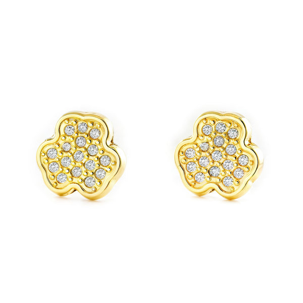 9K Yellow Gold Clover Cubic Zirconia Shine Earrings for Women-Girls