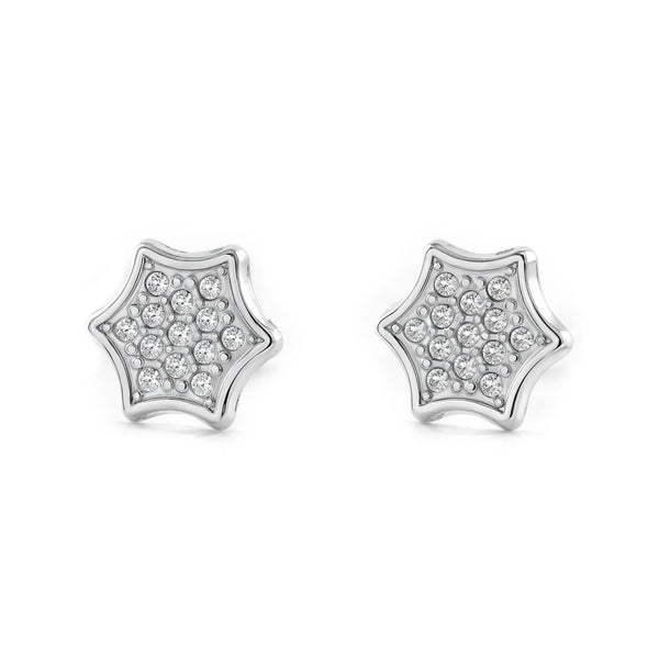 9K White Gold Star Cubic Zirconia Shine Earrings for Women-Girls