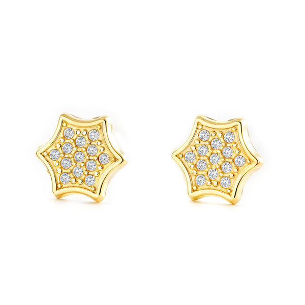 9K Yellow Gold Star Cubic Zirconia Shine Women-Girls Earrings