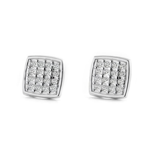 9K White Gold Square Cubic Zirconia Shiny Earrings for Women-Girls