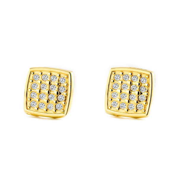 9ct Yellow Gold Square Cubic Zirconia Shine Women-Girls Earrings