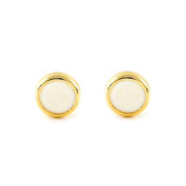 Pendientes Mujer-Niña Oro Amarillo 9K Chatón Redondo Circonita Y Zafiro Sintético Brillo
