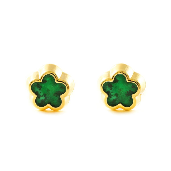 9ct Yellow Gold Daisy Malachite Shine Earrings