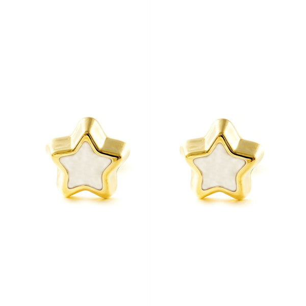 Pendientes Oro Amarillo 9K Nacar Estrella Brillo