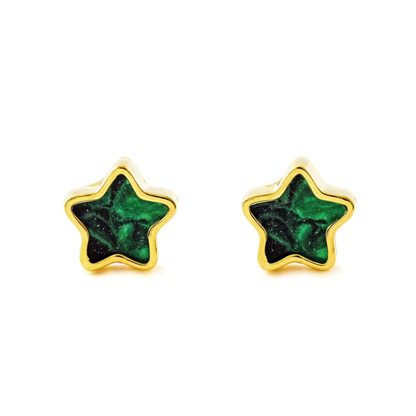 9ct Yellow Gold Star Malachite Shine Earrings
