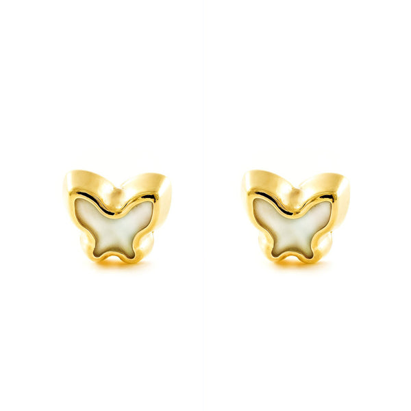Pendientes Oro Amarillo 9K Nacar Mariposa Brillo