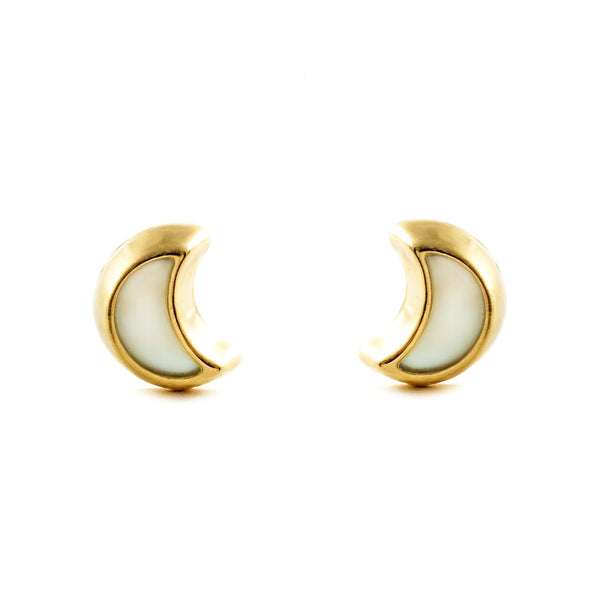 Pendientes Oro Amarillo 9K Nacar Luna Brillo