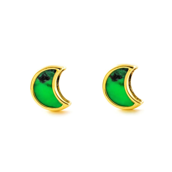 Pendientes Oro Amarillo 9K Luna Malaquita Brillo