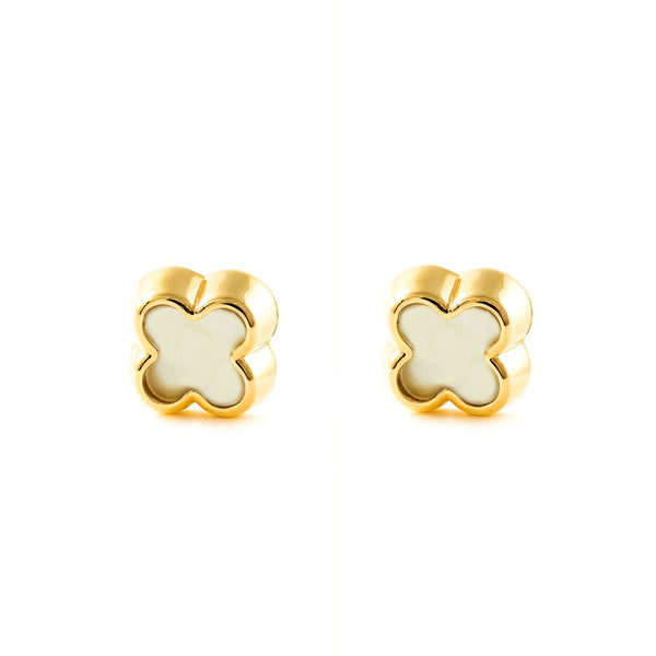 Pendientes Oro Amarillo 9K Nacar Cuatrebol Brillo