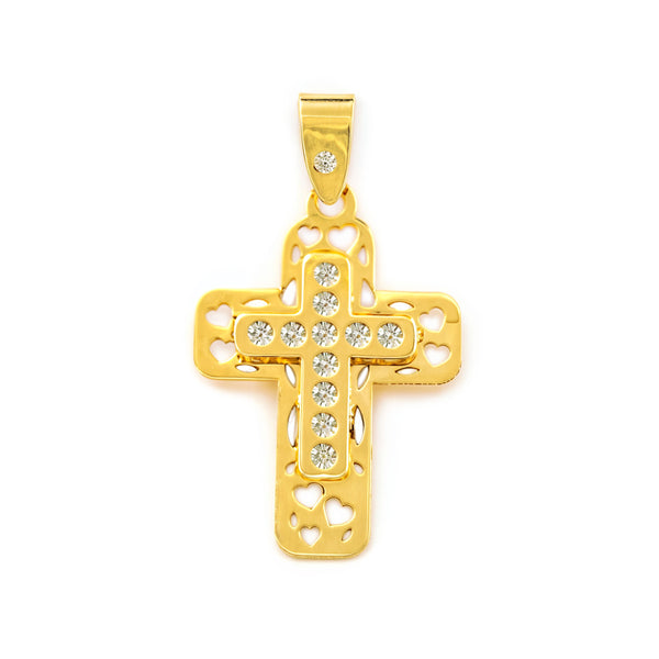 9ct Yellow Gold Rectangular Cross Cubic Zirconia Shine 22 x 15 mm