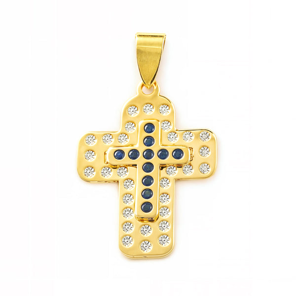 Cruz Oro Amarillo 9K Rectangular Zafiros preciosas sintéticas Brillo 23 x 17 mm