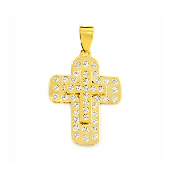 Cruz Oro Amarillo 9K Pequeña Rectangular Circonita Brillo 22 x 14,5 mm