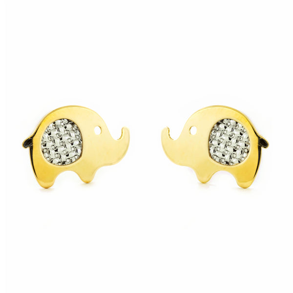 Pendientes Niña Mujer oro Bicolor 9K Elefante Brillo y Textura