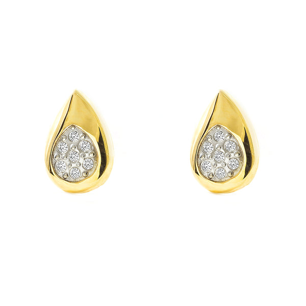 9ct Two-color Gold Teardrop Cubic Zirconia Women's Girls Earrings Shine