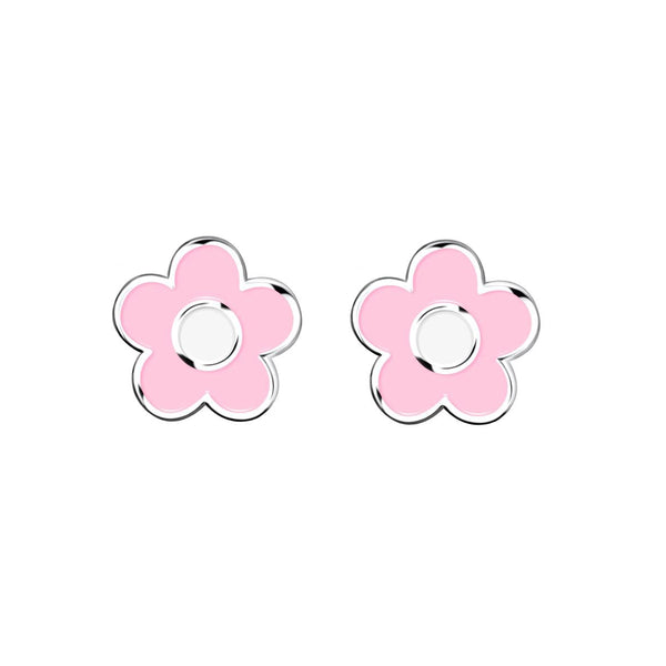 925 Silver White-Pink Daisy Flower Earrings shine