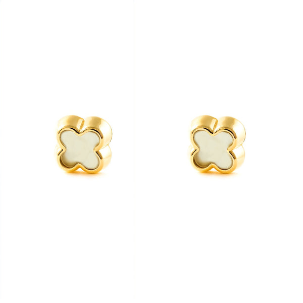 Pendientes Oro Amarillo 9K Nacar Cuatrebol Brillo