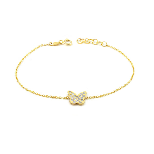 Pulsera Mujer Oro Amarillo 9K Mariposa Circonita Brillo 16 cm