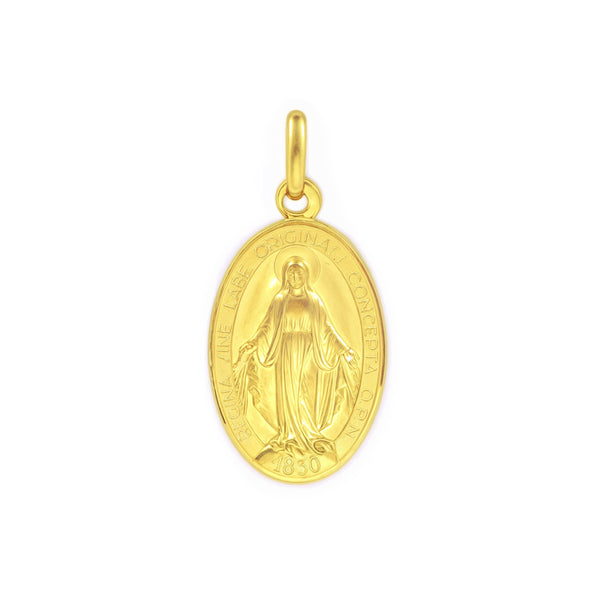 9ct Yellow Gold Oval Miraculous Medal 11 mm Matte and Shine Girls Women's