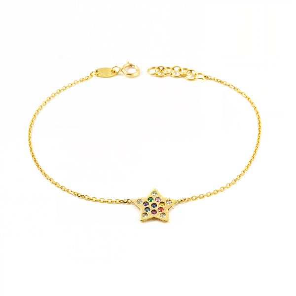 9ct Yellow Gold Star Cubic Zirconia Women's Bracelet Shine 17 cm