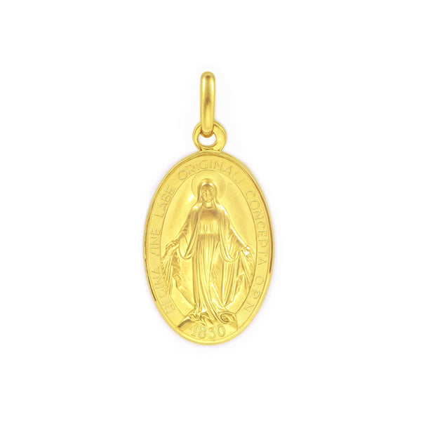 9ct Yellow Gold Oval Miraculous Medal 15 mm Matte and Shine Girls Women's