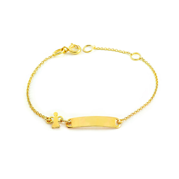 Pulsera Niña Oro Amarillo 18K Personalizada Esclava Angel Brillo 14 cm