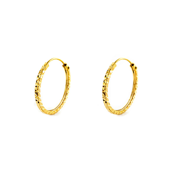 Pendientes Oro Amarillo 18K Aros Cuadrado Tallados 14 x 1,2 mm