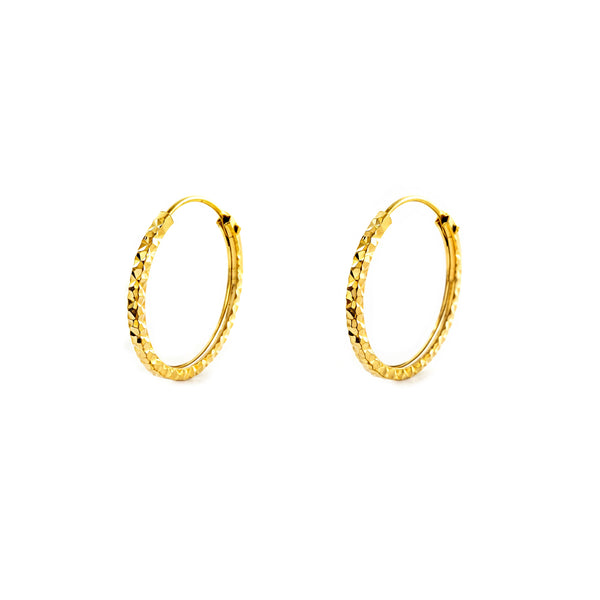 Pendientes Oro Amarillo 18K Aros Cuadrado Tallados 12 x 1,2 mm