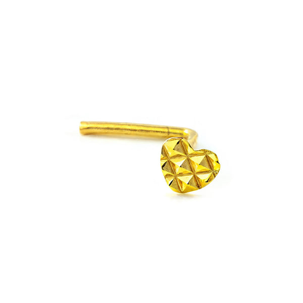 9ct Yellow Gold Carved Heart Nose Piercing