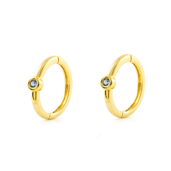 9ct Yellow Gold Round Hoop Earrings Synthetic Precious Sapphires Shine 10 x 2 mm