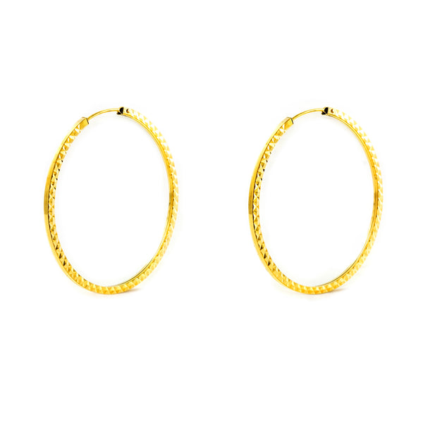 18ct Yellow Gold Square Carved Hoop Earrings 35 x 1.2 mm