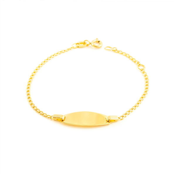 Pulsera Niña Oro Amarillo 18K Personalizada Esclava Barbada Brillo 14 cm