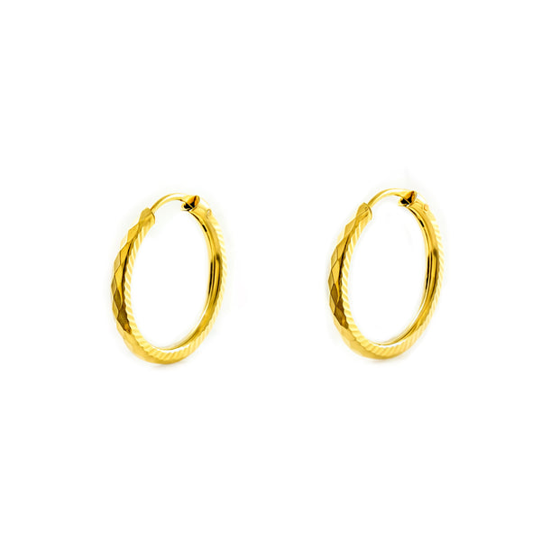 Pendientes Oro Amarillo 9K Aros Redondo Tallados 12 x 1,5 mm