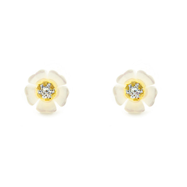 9ct Yellow Gold Mother of Pearl Flower Cubic Zirconia Girls Earrings shine