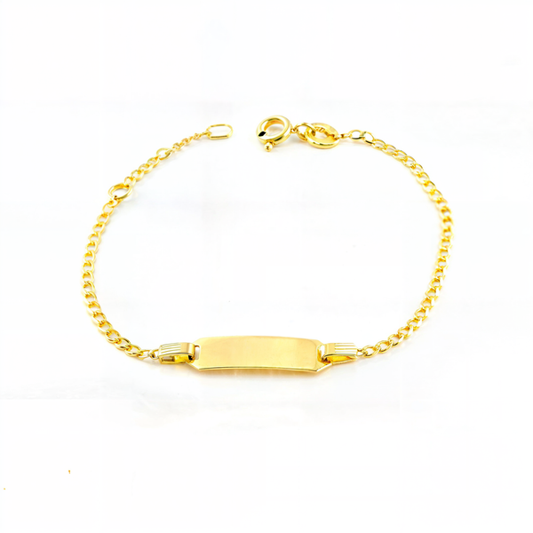 Pulsera Niña Oro Amarillo 18K Personalizada Esclava Barbada Brillo 14 cm