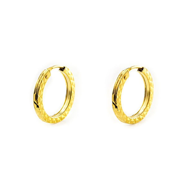 Pendientes Oro Amarillo 9K Aros Cuadrado Tallados 12 x 1,5 mm