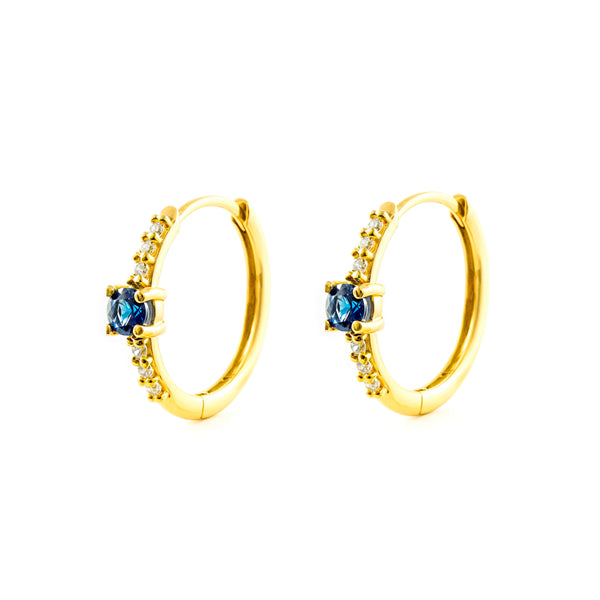 9ct Yellow Gold Round Hoop Synthetic Precious Sapphire Earrings shine 14.5 x 3 mm