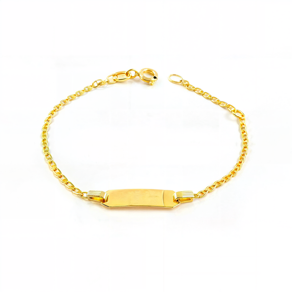 Pulsera Niña Oro Amarillo 18K Personalizada Esclava Ancla Brillo 14 cm