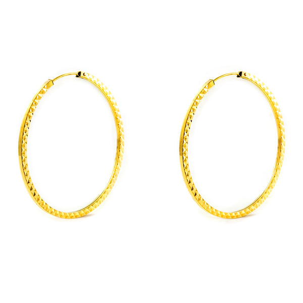 18ct Yellow Gold Square Carved Hoop Earrings 40 x 1.5 mm