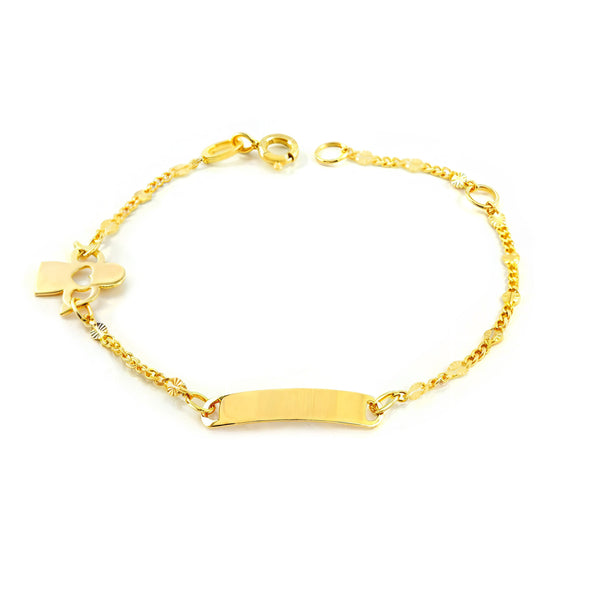 Pulsera Niña Oro Amarillo 18K Personalizada Esclava Angel Brillo 14 cm