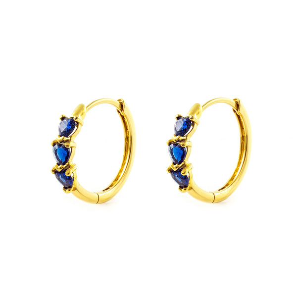 9ct Yellow Gold Round Hoop Hearts Synthetic Precious Sapphires Shine 14.5 x 3 mm Earrings