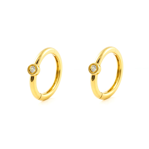 Pendientes Oro Amarillo 9K Aros Redondo Circonita Brillo 10 x 2 mm