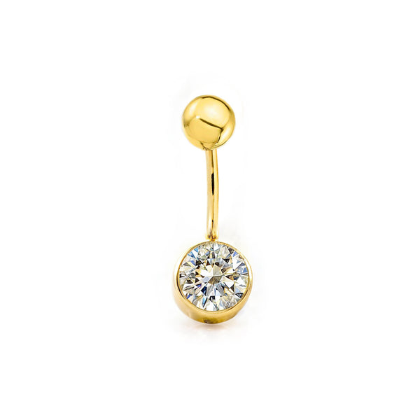 9ct Yellow Gold Round Belly Button Piercing 6 mm Zirconia Shine