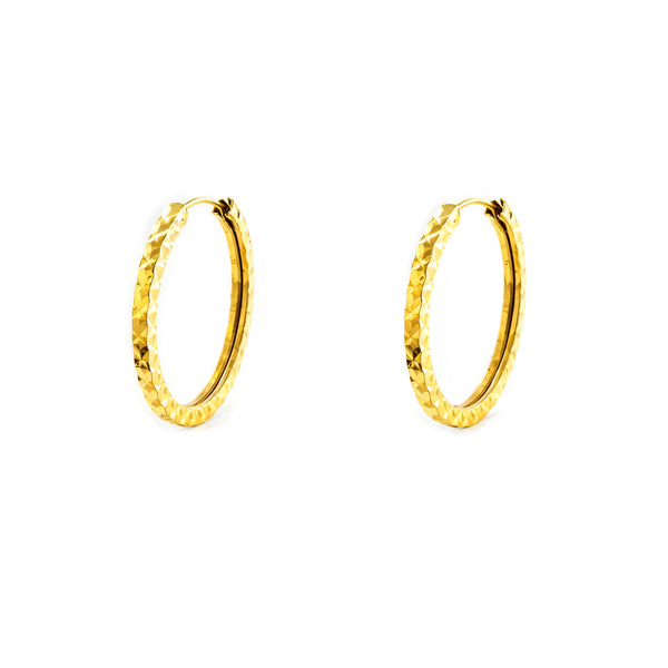 Pendientes Oro Amarillo 18K Aros Cuadrado Tallados 14 x 1,5 mm