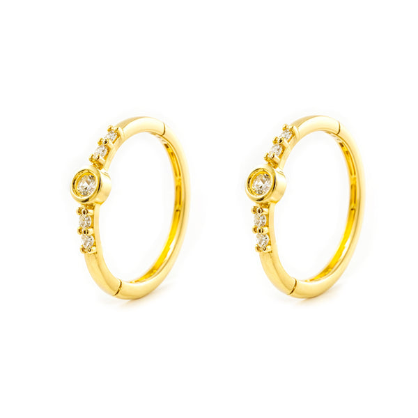 Pendientes Oro Amarillo 9K Aros Redondo Circonita Brillo 12 x 2,5 mm