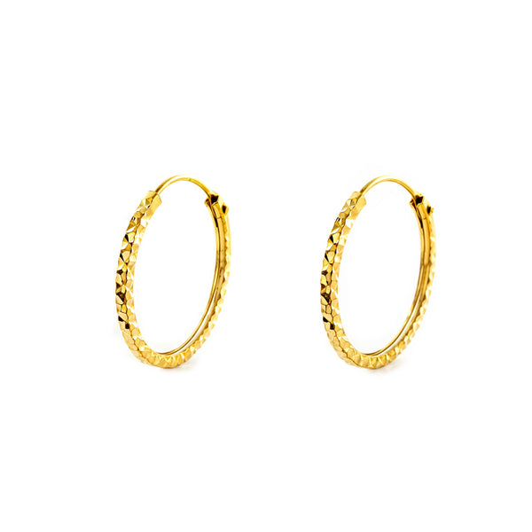 Pendientes Oro Amarillo 18K Aros Cuadrado Tallados 16 x 1,2 mm