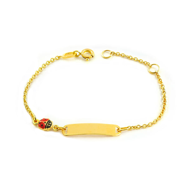 Pulsera Niña Oro Amarillo 9K Esmalte Esclava Mariquita Rojo-Negro Brillo 14 cm