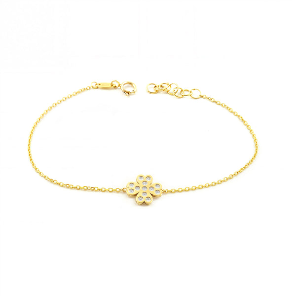 9ct Yellow Gold Four Leaf Clover Zirconia Shine Women's Bracelet 17 cm