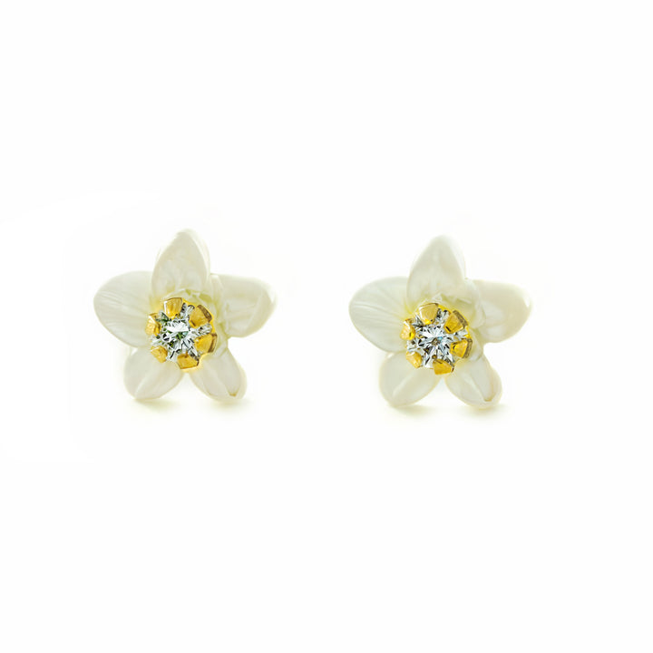 Pendientes oro Amarillo 9K Flor Nácar Madre Perla Brillo
