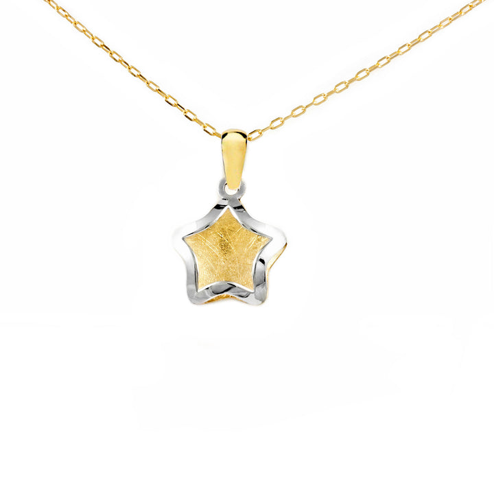 Colgante Oro Bicolor Estrella lisa con fondo matizado (9kts)